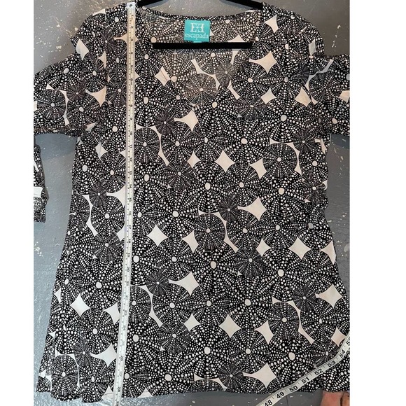 escapada Black print 3/4 flared sleeve tunic shirt size‎ XL - Picture 5 of 7